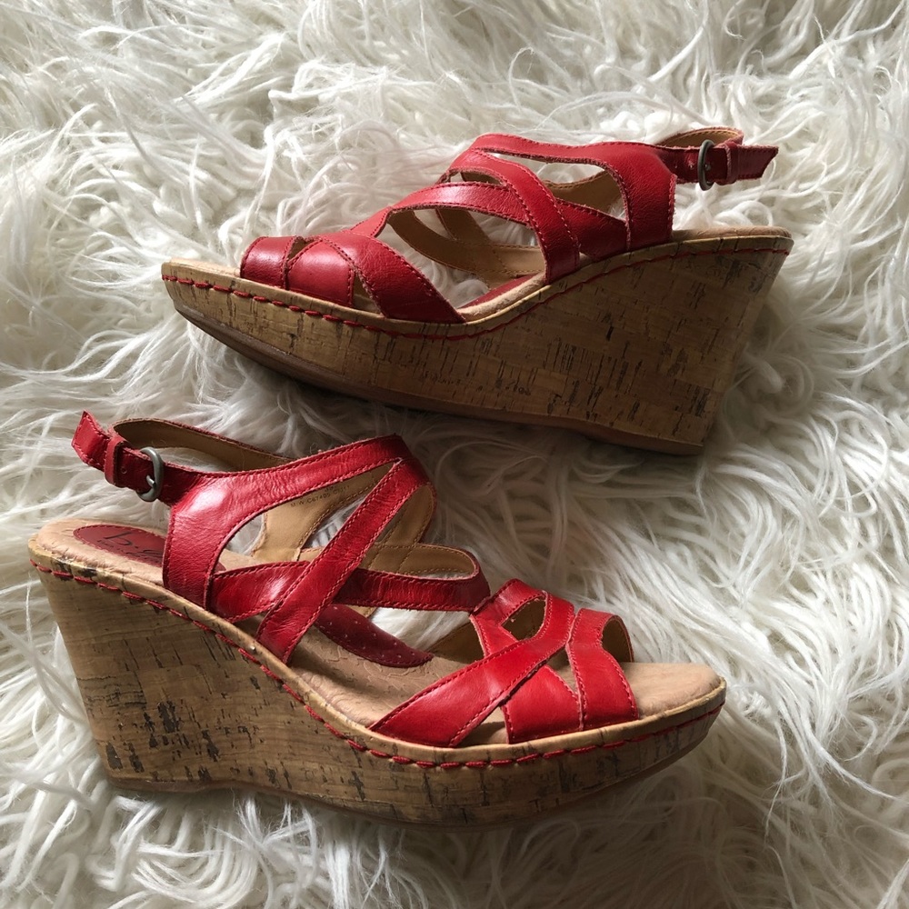 boc Red Strappy Wedge Sandals